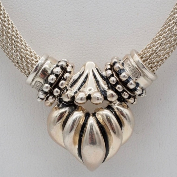 Joseph Esposito Vintage Sterling Heart Mesh Necklace - Picture 2 of 10